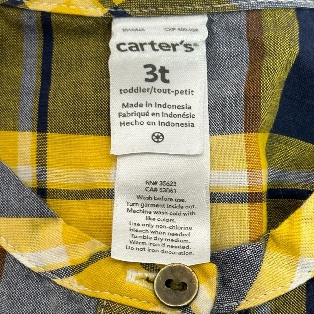 Carter's Size 3T Yellow Blue Plaid Dress Buttons Ruffles